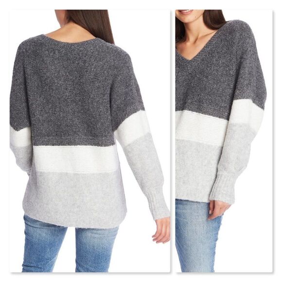 1.State Stripe V-Neck Tunic Sweater sz Medium - Picture 2 of 8